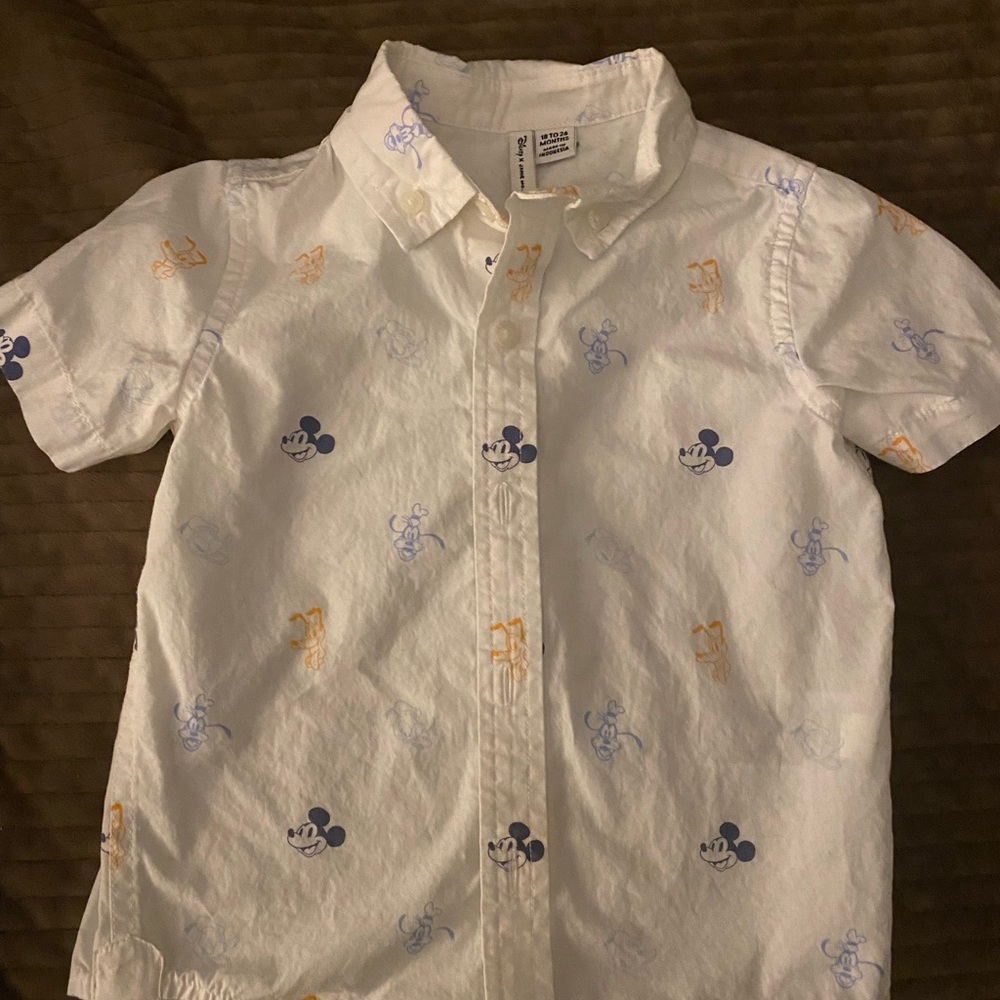 Kids White Disney Shirt with Mickey Mouse Print